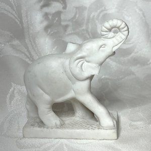Vintage White Stone Elephant Figurine Trunk Up Lucky Elephant USA